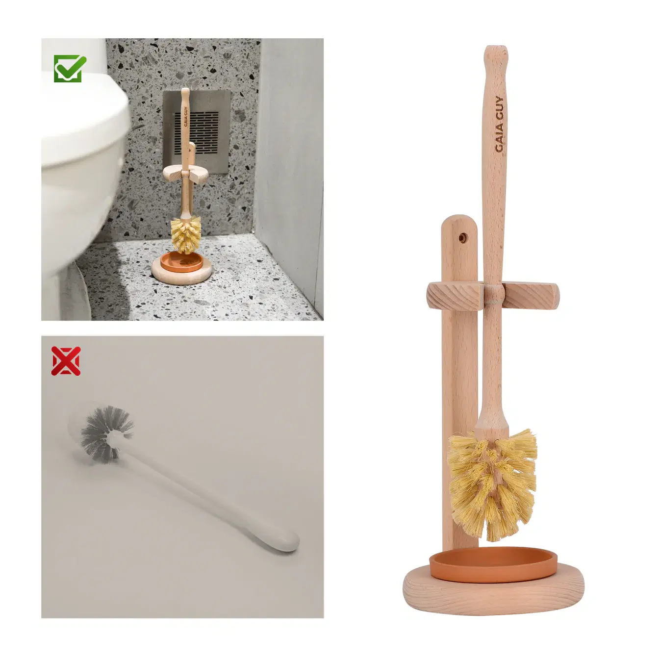 Beech Wood Toilet Brush with Stand image 1